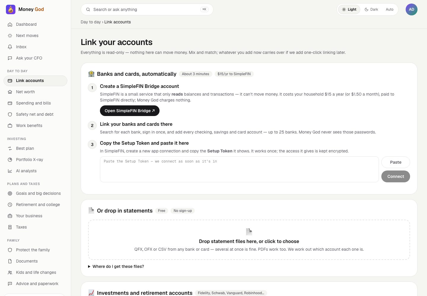 Linking accounts: banks, statements and brokerages