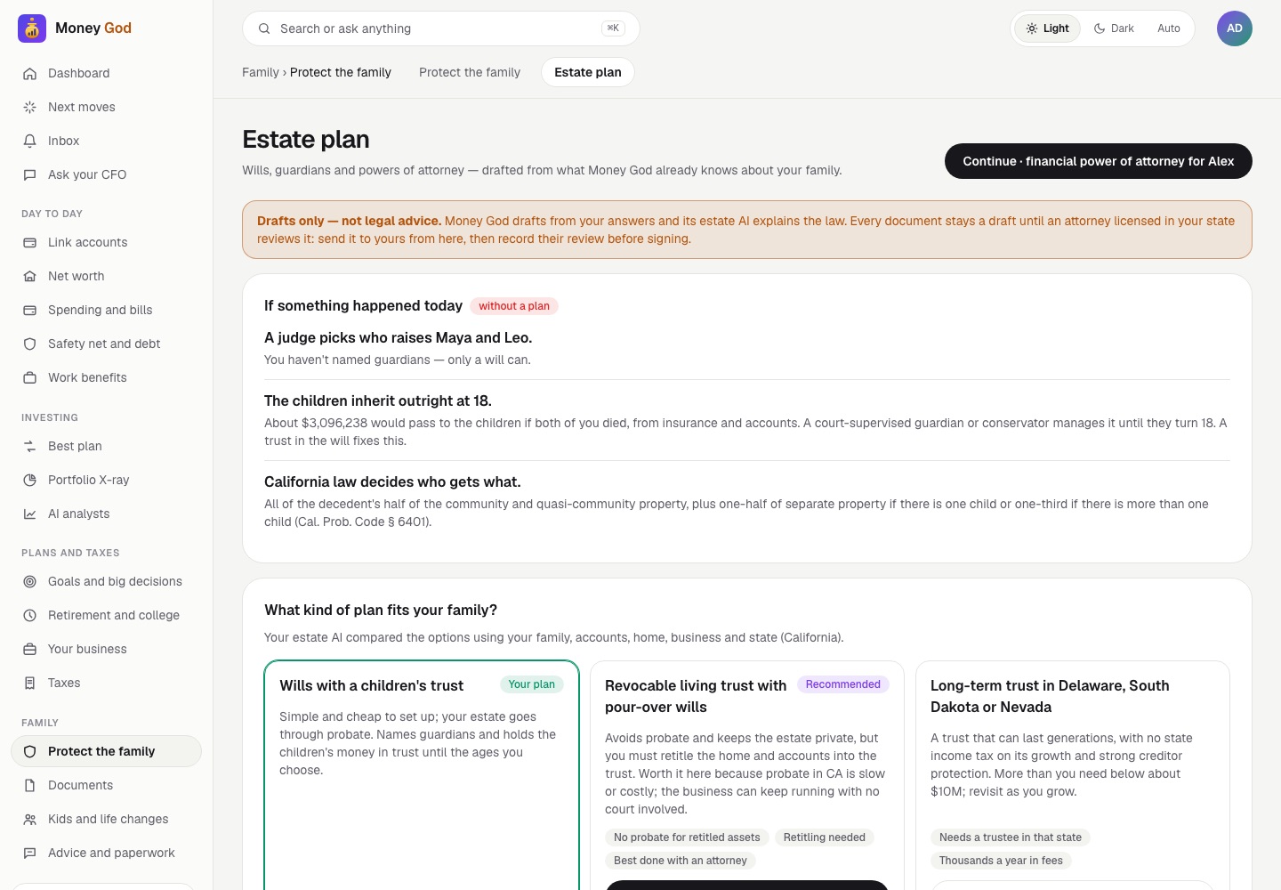 The estate planner for an example family